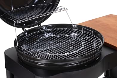 Tarrington House Calgary grill na węgiel drzewny, powierzchnia grillowania Ø 54 cm, półka boczna i dolna, na kółkach, stal / drewno eukaliptusowe, czarny - BBQ