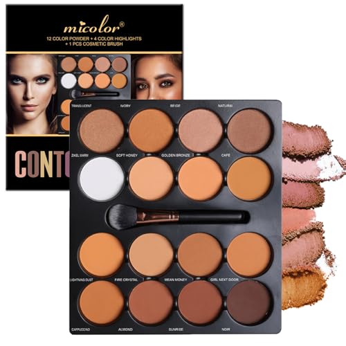 Dynaeuty 16 Color Powder Contour Palette, Matte Contouring Makeup Kit, Professional Facial Beauty Cosmetic Makeup, Medium to Dark