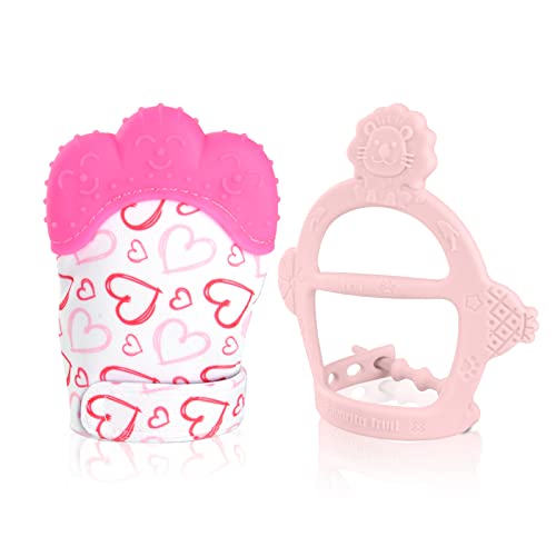 Vicloon Moufle de Dentition En Silicone Alimentaire,2pcs Jouet de Dentition pour Bébé Sans BPA Aide à Prévenir Douleur de Dents et de Gencives de Bébé,Pour Garçons et Filles (rouge)