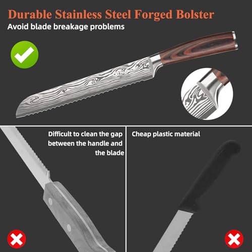 Sunnecko Serrated Bread Knife for Homemade Bread 8 Inch - High Carbon Stainless Steel Wedding Cake Knife with Wooden Handle Serrated Kitchen Knives with Sheath - Image 7