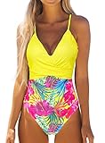 Binlowis V Neck Push Up One Piece Swimsuit Women Floral Print Sexy Bathing Suit Plunging Swimwear(Pr