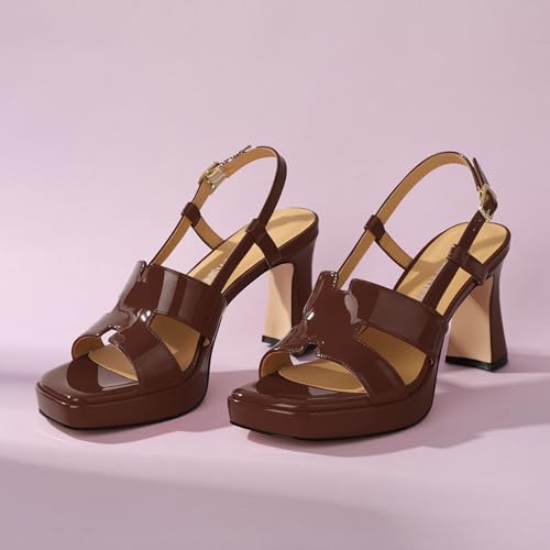 Image of ROSERWISH Heels for Women Chunky Block Platform High Heels Square Open Toe Strappy Heel Sandals Wedding Party Prom Fashion Slingback Dress Pump Sandals Shoes