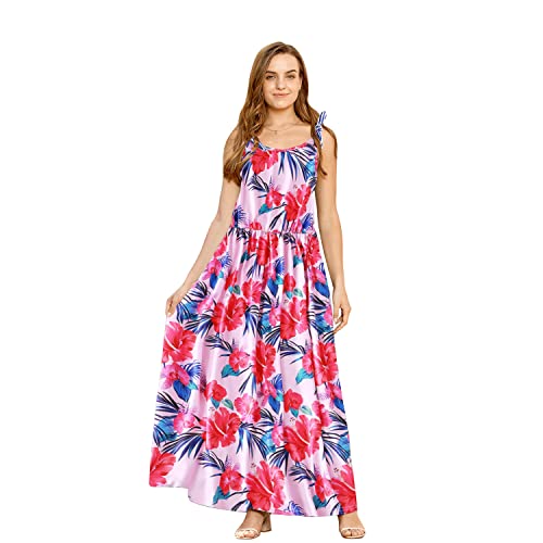 Image of IFFEI Mommy and Me Matching Dress Spaghetti Strap Summer Casual Sundress Beach Sleeveless Dress with Headband
