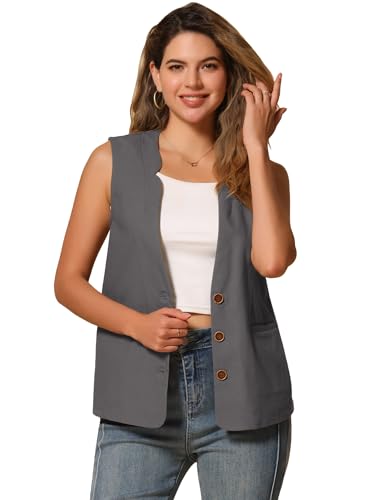 Gilet en coton et lin pour femme Allegra K, veste d'été décontractée