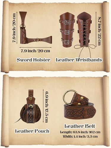 Somsoc UA6560 9 Piece Halloween Men'S Renaissance Viking Costume Set Medieval Shirt Pants Vest Scarf Bracer Belt Pouch Shoulder Cape thumb #4