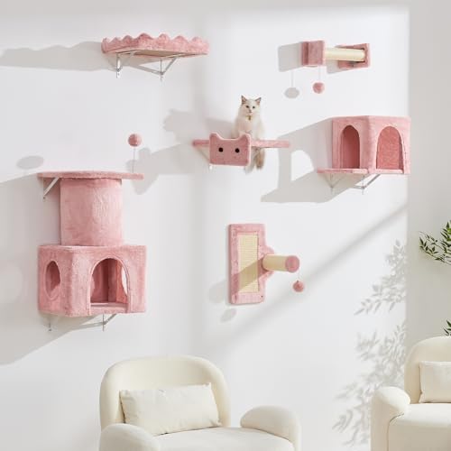 BYBYME Kratzbaum FüR Hauskatzen, 6PCS Hohe Katzen-Wandregale Mit KratzbäUmen, Betten, Brettern Und â€¦ – Miniatur