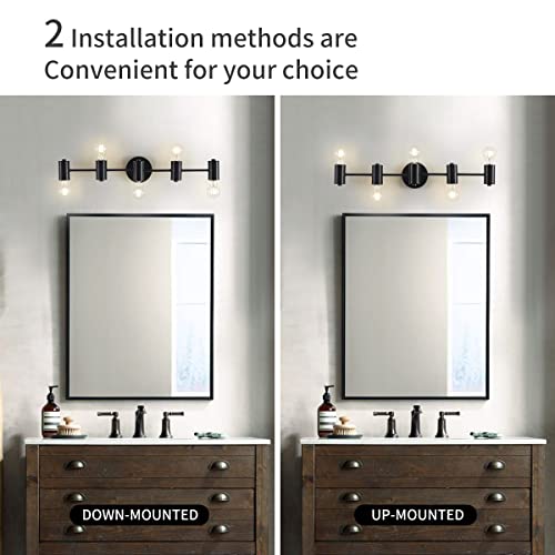 Image of WUZUPS 5-Light Bathroom Light Fixture Over Mirror Morden Vanity Wall Scones Light for Bedroom Living Room, E26 Base, Black