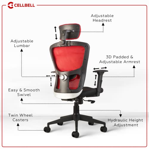 Image of CELLBELL Leo Series Flash Ergonomic High Back Fabric Office Chair /Gaming /Computer /Cyber Chair with 3D Arm Rest and Moulded Foam Seat (Apple Red)