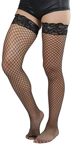 Image of ToBeInStyle Women's Wide Floral Lace Fishnet Thigh Hi Stockings