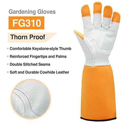 Dex Fit Heavy Duty Leather Gardening Gloves Fg310; Thorn-Proof For Rose, Bush Pruning And Garden Work; Firm Grip; Comfortable Fit; Durable Reinforced Palms And Fingertips; Orange S (7) 1 Pair #TOP1