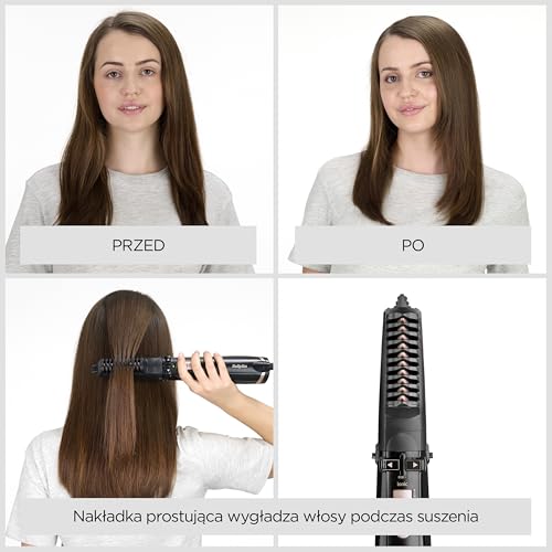 BaByliss Dry, Straighten and Style - szczotka i stylizacja - obrotowa szczotka z gorącym powietrzem, 1000 W jonowa stylizacja włosów z 4 nasadkami, czarna, AS200E