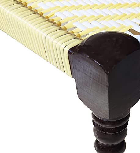 Image of Traditionnal Wooden Rope Pidda Khatli Peedi Mudda Chowki Stool for Sitting,Puja,Home and Outdoor 15x15x8.