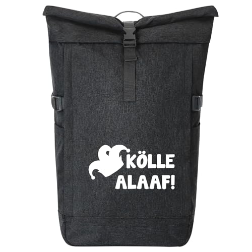 Huuraa Kurierrucksack Kölle Alaaf Narrenkappe Geschenk 30-44 Liter Black Melange Fairtrade Rolltop Rucksack Kölle Alaaf Geschenkidee