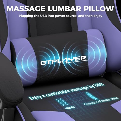 GTPLAYER Gaming Chair, Computer Chair with Footrest and Lumbar Support, Height Adjustable Game Chair with 360°-Swivel Seat and Headrest and for Office or Gaming (Purple, Fabric)