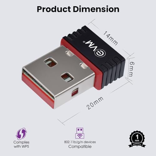 Image of EVM EnWifi 150Mbps USB WiFi Adapter - 2.4GHz, 802.11n, Plug & Play, Windows 11 /10 /7 /Mac Compatible | 1 Year Warranty