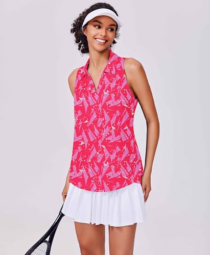Image of PINSPARK Womens Golf Shirt UPF 50+ Sleeveless Collared Shirts Quick Dry Tennis Polo V-Neck Racerback Athletic Workout Tank