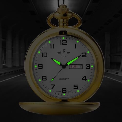 Image of BOSHIYA Smooth Quartz Pocket Watches for Men Classic Arabic Digital Luminous Dial & Day Date Pocket Watch with Chain Christmas Graduation Birthday Gifts