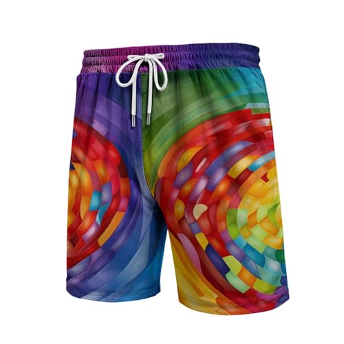 Men Gay Pride Month Swim Trunks Drawstring Elastic Waist Quick Dry LGBT Rainbow Printed Beach Shorts4