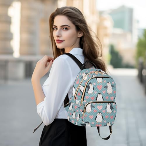 Image of ALAZA Cartoon Penguin Love Blue Women Backpack Purse Ladies Fashion Shoulder Bag Daypack Travel Bag 10L