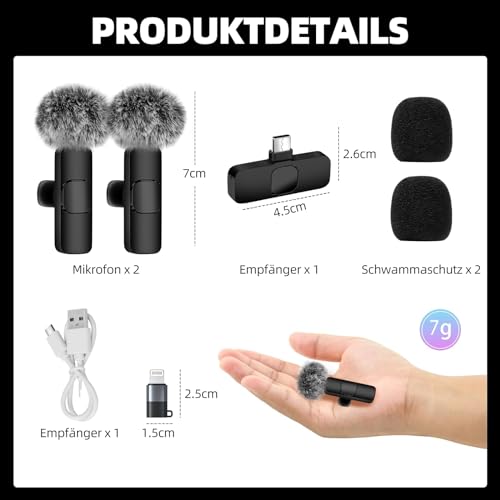 ChicSolis Kabelloses Lavalier Mikrofon Wireless Mini: 2 Plug-Play Lavalier Mikrofon Wireless für iPhone Android MacBook Ipad - Ansteckmikrofon für Videoaufzeichnung Interview Vlog Live YouTube TikTok