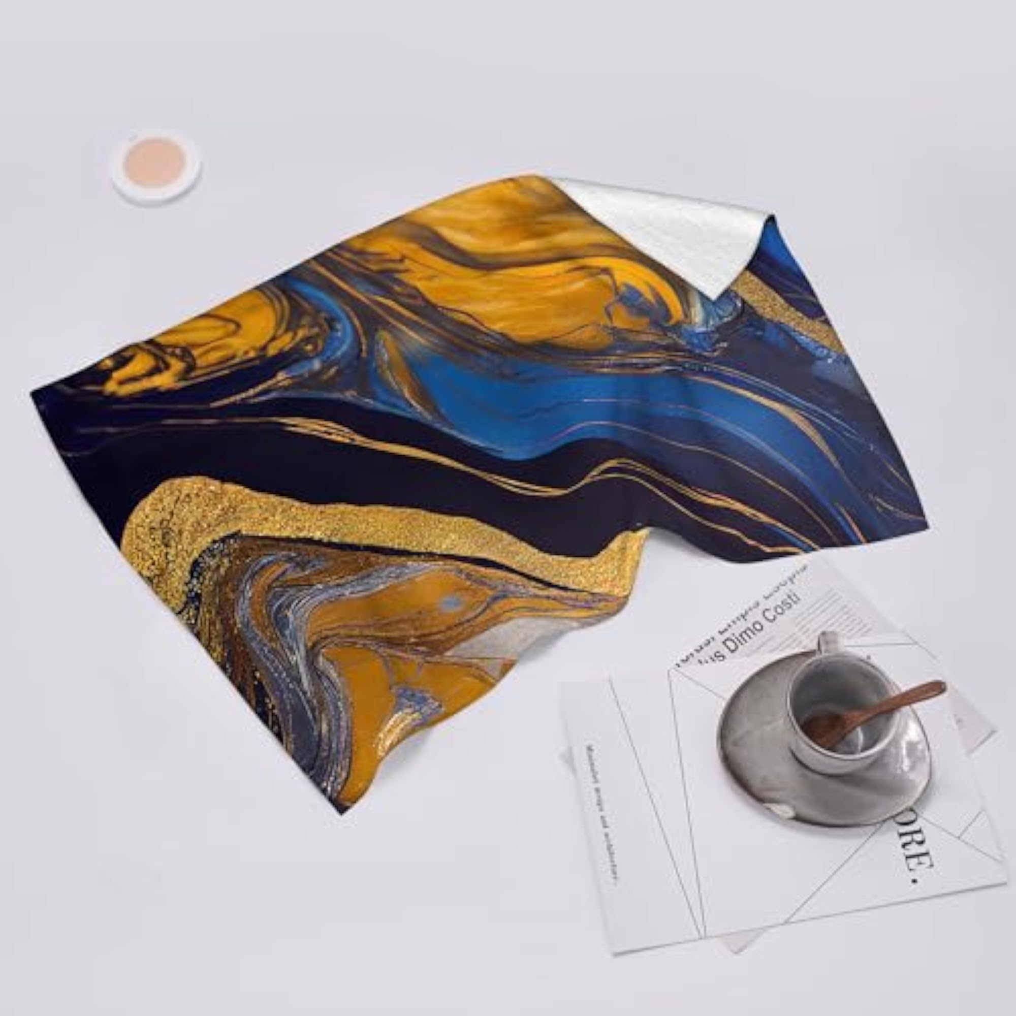 Dark Blue Gold Decorative Kitchen Towels Set of 2