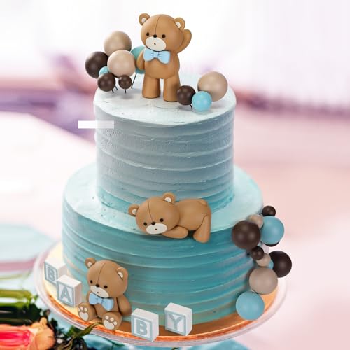 Roowest 85 Pcs 3D Bear Cake Toppers Brown Blue Foam Ball Cake Toppers Baby Letter Block Decorations for We Can Bearly Wait Party Decorations by Roowest - Image 4