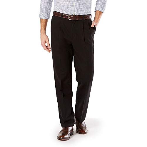 Dockers Men's Big and Tall Classic Fit Easy Khaki Pants-Pleated, Black (Stretch), 54W x 28L