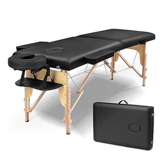 FlamingoCasa®Massage Table Portable Massage Bed Spa Bed Height Adjustable Massage Table Massage Bed Spa Bed Cradle Bed with Head (Beech Wood 2 Folding, Black)