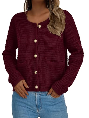 PRETTYGARDEN Women Knit Cardigan Sweaters Fall Fashion Long Sleeve Open Front Button Down Trendy Casual Jacket Winter Clothes