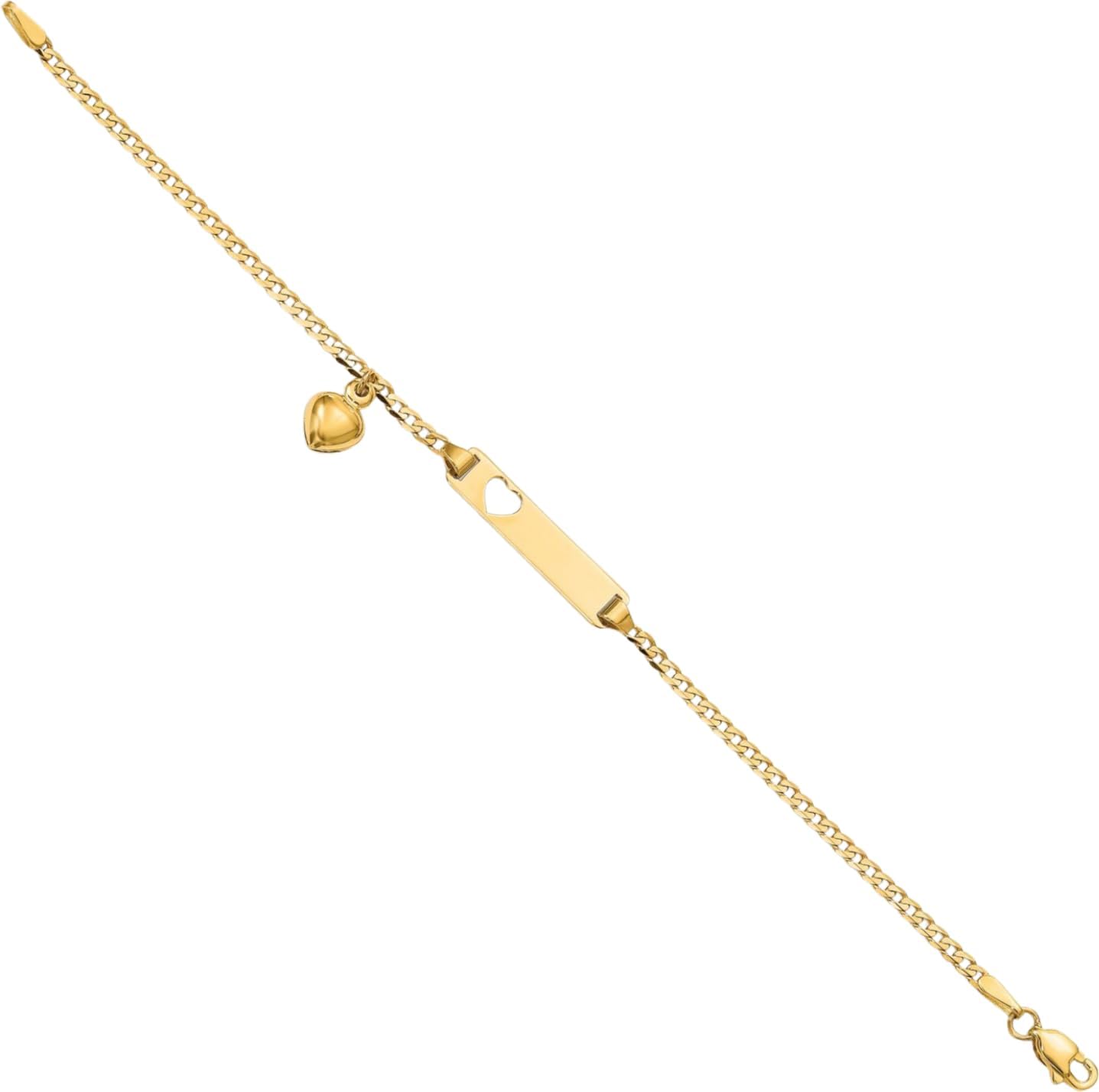IceCarats 14K Solid Yellow Gold Heart Dangling Curb Link Name Bar Identification ID Bracelet