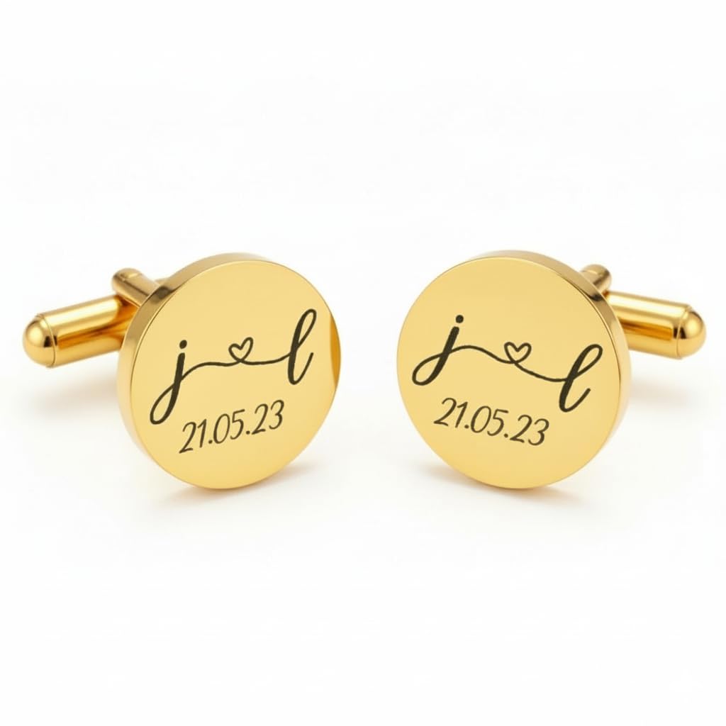 Heart with Initials Personalized Cufflinks with Date | Custom Engraved Cufflinks for Men | Valentine Wedding Anniversary Gift | Premium Brass Material | Elegant Gift Box Packaging-image-22