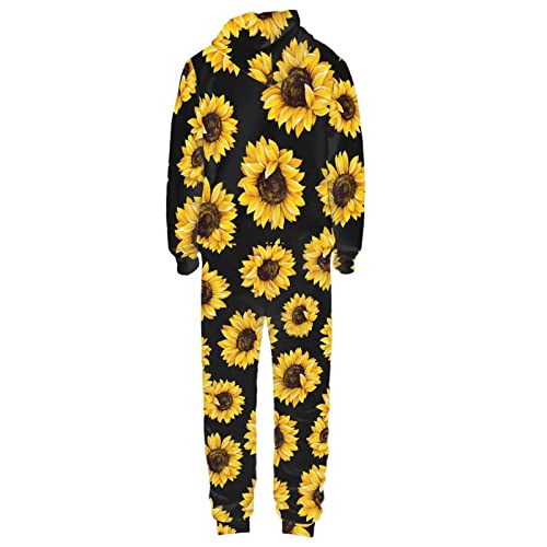 Afpanqz Adult Hoodie Onesies Unisex Sunflower One Piece Pajamas Sleepwear Lightweight Cozy Jumpsuit Full Zipper Long Sleeves Tracksuit #TOP5