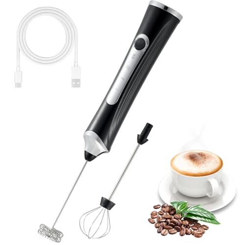 Image of Handheld Electric Milk Frother with 2 Heads, Coffee Whisk Foam Mixer with USB Rechargeable 3 Speeds, Foam Maker Blender for Latte, Cappuccino, Hot Chocolate, Egg