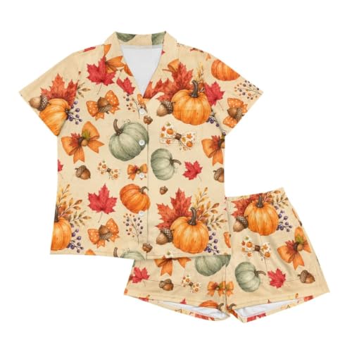 Image of Renewold Button Down Womens Pajama Set Short Sleeve Loungewear Bow Nightwear Sleepwear Night Suit Tops Shorts 2 Pieces