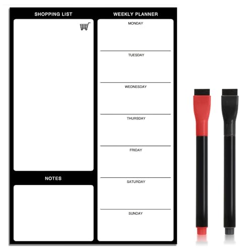 Pizarra Nevera Magnetica para Nevera– Planificador Semanal de Menús y Tareas, Lista de la Compra, Incluye 2 Rotuladores Borrables de Colores, Ideal para Organización Familiar y Personal
