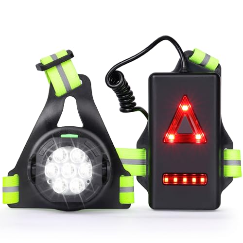 Husgw Lampe Torse Running, 7 LED Éclairage pour Course Super Lumineux et Léger, USB Lumiere pour Courir Étanche avec Bandes Réfléchissantes, 10H d'Autonomie Max pour Course/Urgence/Marche/Vélo