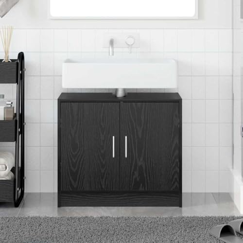 Genérico Armario de Lavabo con Puerta Roble Negro 63 x 29 x 55 cm,Mobiliario,Armarios y Almacenamiento,Tocadores,Tocadores de baño,Negro,12.85 KG,869208