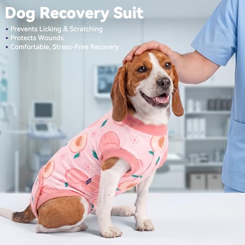 Image of cyeollo Dog Surgery Recovery Suit, Soft Dog Onesie, E-Collar & Cone Alternative, Spay Neuter Suit for Male Female Dogs, Anti-Licking Wound Surgical Clothes, Comfy Body Suit for Small Dogs, Peach S