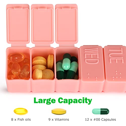 Image of 2Pack Weekly Pill Organizer,7 Days Pill Cases Travel Daily Pill Box Medicine Organizer Pill Box 7 Day Pill Organizer Weekly for Fish Oil, Calcium Tablets Supplements (Pink+Beige)