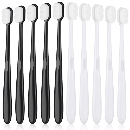 Patelai 10 Pieces Soft Toothbrush Manual Micro-Nano Toothbrush Ultra for Sensitive Teeth and Gums Nano Bristle Toothbrush with 20000 Soft Floss Bristles for Adult Kid Children(Black,White)