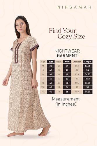 Image of NIHSAMAH Cotton Nighty for Women with Pocket, Premium Printed Long Nighty | Comfortable & Fancy Sleepwear /Nightwear