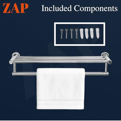 Image of ZAP 304 Grade Stainless Steel Towel Rack | Wall Mounted Towel Holder for Bathroom & Kitchen | Chrome Plated Napkin Hanger | Anti-Rust Towel Bar | Bathroom Rack Shelf | Durable & Elegant Design