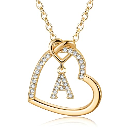 TINGN Kette mit Buchstaben - Gold Kette Damen Herz Halskette mit Buchstaben A Geschenke für Frauen Mädchen Personalisierte Geschenke Geburtstagsgeschenk für Frauen Freundin Mädchen Schmuck Damen