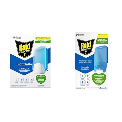 Raid Essentials LED Lichtfalle + Nachfüllpackung für Fliegen, Fruchtfliegen & Motten – Insektizidfrei, geruchlos, rückstandsfrei, 24/7 Schutz, für Innenbereich + 2er Nachfüller Raid Essentials LED Lichtfalle + Nachfüllpackung für Fliegen, Fruchtfliegen & Motten – Insektizidfrei, geruchlos, rückstandsfrei, 24/7 Schutz, für Innenbereich + 2er Nachfüller