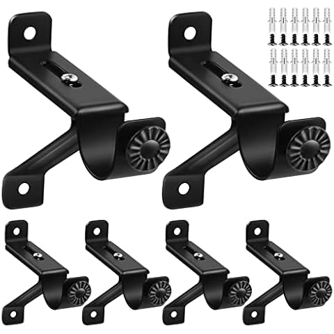 Adjustable Curtain Rod Bracket, Heavy Duty Curtain Rod Holders, Black 6 Pcs Curtain Rods Hooks Hangers for Wall Single Rod Brackets Support Fit for 1 to 1.1 Inch Drape Poles Cover