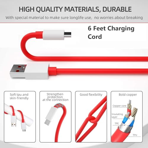 Image of Sounce 80W Charging Cable USB to Type C Warp Charger SuperVooc /Dash Fast Charge Cable for Oneplus 11,11R,10 Pro,10R,10T,9RT,9R,8R,8T Charge Cable for 6 /6T /7 /7T,Nord,Ce2 Lite 5G,Ce 3 5G, Red - 2 Meter