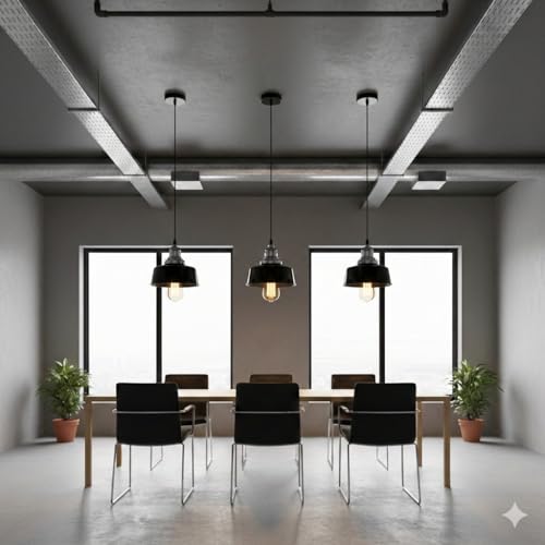Image of Pendant Stainless Steel Round Black for Dining Table, Living Room, Bedroom, Restaurants, Offices, Cafes, Hotels. E27 Bulb Type. (Bulb Not Included) (Classic SS 304)