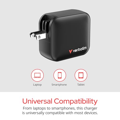 Image of Verbatim Mini GaN Wall Charger 100W 3 Port 2X USB-C Ports PD 3.0 (PPS) up to 100W 1x USB-A Port QC 3.0 up to 30W