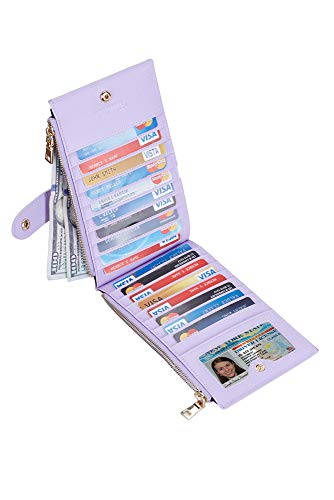 Travelambo Womens Wallet Rfid Blocking Bifold Multi Card Case Wallet With Zipper Pocket Crosshatch (Purple Light 5200) #TOP1