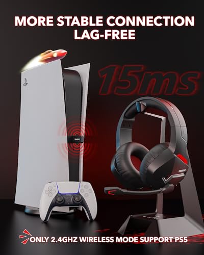 BINNUNE Wireless Gaming Headset with 2.4GHz for PS5, PS4, PC, Switch, FPS Gamers, 120Hrs+ Bluetooth 5.3 Gaming Headsets with Noise Canceling Mic, 50MM Headphones for Laptop, Mobile, Mac - Image 3